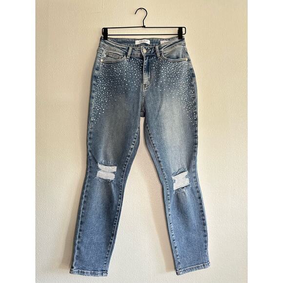 Judy Blue High Rise Rhinestone Embellished Jeans Vintage Washed Blue Size 28 - Picture 5 of 7
